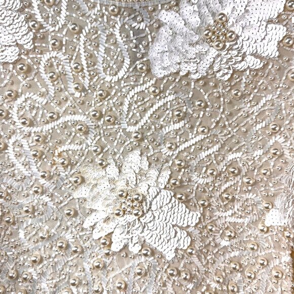 LILLIE RUBIN Vintage100% Silk White Formal beaded gown with pearls Sz 6, 2 Piece - Picture 5 of 16